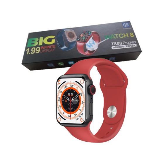 Smartwatch Hiwatch Pro T800 Pro Max Series 8 Control Unlock GPS Tracker Bluetooth with Wireless Charging Red Smartwatch Hiwatch Pro T800 Pro Max Series 8 Control Unlock GPS Tracker Bluetooth with Wireless Charging Red